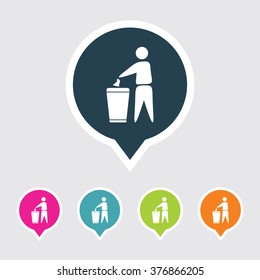 Very Useful Editable Human With Trash Can Icon on Different Colored Pointer Shape. Eps-10.