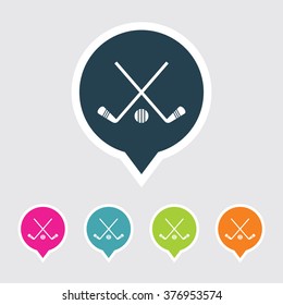 Very Useful Editable Ice Hockey Icon on Different Colored Pointer Shape. Eps-10.