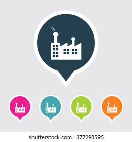 Very Useful Editable Industrial building Icon on Different Colored Pointer Shape. Eps-10.