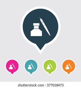 Very Useful Editable Ink Pot & Pen Icon on Different Colored Pointer Shape. Eps-10.