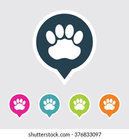 Very Useful Editable Jaguar Foot Print Icon on Different Colored Pointer Shape. Eps-10.