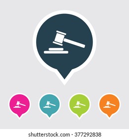 Very Useful Editable Judge Hammer Icon on Different Colored Pointer Shape. Eps-10.