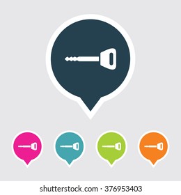 Very Useful Editable Key Icon on Different Colored Pointer Shape. Eps-10.