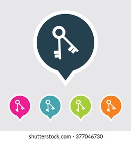 Very Useful Editable Key Icon on Different Colored Pointer Shape. Eps-10.