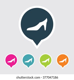 Very Useful Editable Ladies Shoes Icon on Different Colored Pointer Shape. Eps-10.