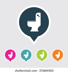 Very Useful Editable Lavatory Pot, Water Closet, WC or Public Toilet Icon on Different Colored Pointer Shape. Eps-10.