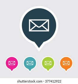 Very Useful Editable Mail or Envelope Icon on Different Colored Pointer Shape. Eps-10.