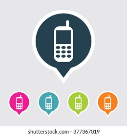 Very Useful Editable Mobile Phone Icon on Different Colored Pointer Shape. Eps-10.