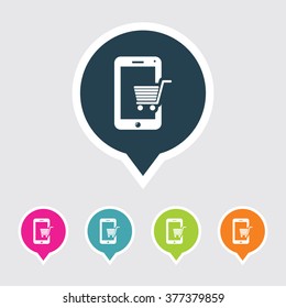 Very Useful Editable Mobile Shopping Icon on Different Colored Pointer Shape. Eps-10.