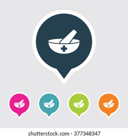 Very Useful Editable Mortar & Pestle Icon on Different Colored Pointer Shape. Eps-10.