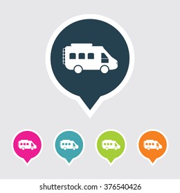 Very Useful Editable Motor Van Icon on Different Colored Pointer Shape. Eps-10.