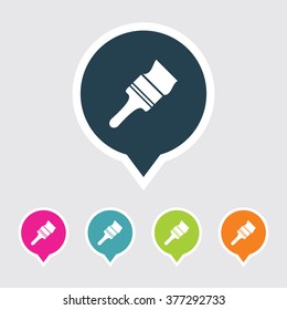 Very Useful Editable Paint Brush Icon on Different Colored Pointer Shape. Eps-10.