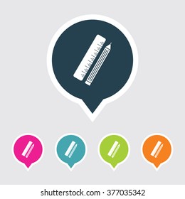 Very Useful Editable Pencil & Ruler Icon on Different Colored Pointer Shape. Eps-10.