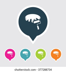 Very Useful Editable Roller Paint Brush Icon on Different Colored Pointer Shape. Eps-10.