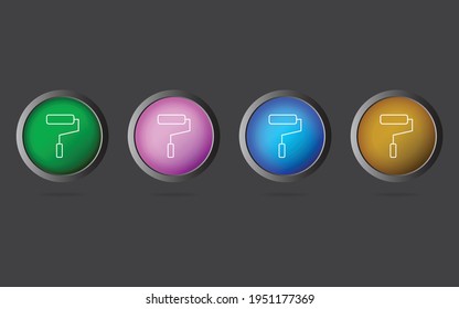 Very Useful Editable Rolling Paint Brush  Line Icon On 4 Colored Buttons.