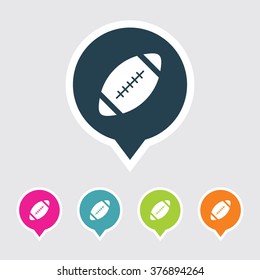 Very Useful Editable Rugby Ball Icon on Different Colored Pointer Shape. Eps-10.