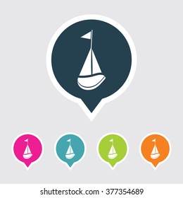 Very Useful Editable Sailboat Icon on Different Colored Pointer Shape. Eps-10.