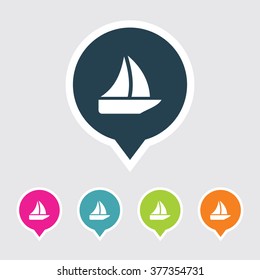 Very Useful Editable Sailboat Icon on Different Colored Pointer Shape. Eps-10.