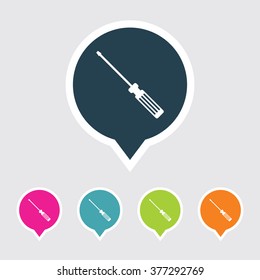 Very Useful Editable Screw Driver Icon on Different Colored Pointer Shape. Eps-10.