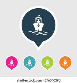 Very Useful Editable Ship Or Cruise Icon on Different Colored Pointer Shape. Eps-10.