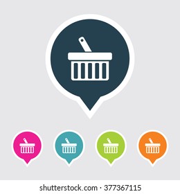 Very Useful Editable Shopping Basket Icon on Different Colored Pointer Shape. Eps-10.