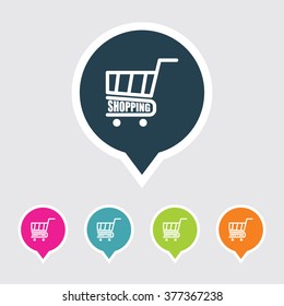Very Useful Editable Shopping cart Icon on Different Colored Pointer Shape. Eps-10.