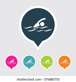 Very Useful Editable Swimmer Icon on Different Colored Pointer Shape. Eps-10.