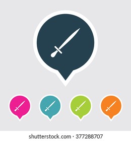 Very Useful Editable Sword Icon on Different Colored Pointer Shape. Eps-10.