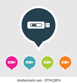 Very Useful Editable USB Drive, Pen Drive or Flash Drive Icon on Different Colored Pointer Shape. Eps-10.