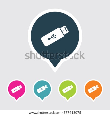 Very Useful Editable USB Drive, Pen Drive or Flash Drive Icon on Different Colored Pointer Shape. Eps-10.