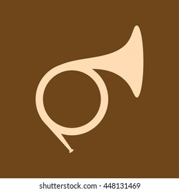 Very Useful Editable Vector icon of French Horn on coffee color background. eps-10.