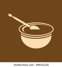 Very Useful Editable Vector icon of Milk Bowl & Spoon on coffee color background. eps-10.