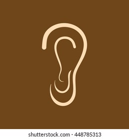 Very Useful Editable Vector icon of Human Ear on coffee color background. eps-10.