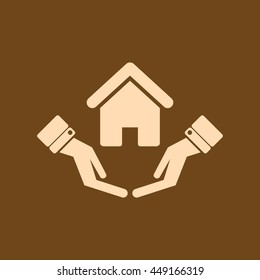 Very Useful Editable Vector icon of  Safe & Protected home in hand on coffee color background. eps-10.