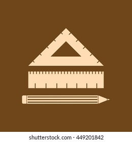 Very Useful Editable Vector icon of ruler & pencil on coffee color background. eps-10.