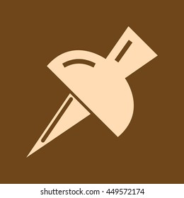 Very Useful Editable Vector icon of Push Pin on coffee color background. eps-10.