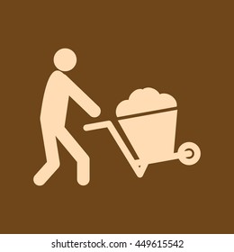 Very Useful Editable Vector icon of Man With Utility Cart on coffee color background. eps-10.