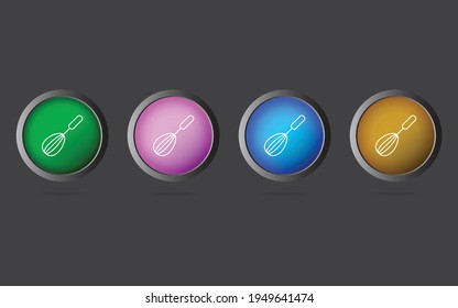 Very Useful Editable Whisk Line Icon on 4 Colored Buttons.
