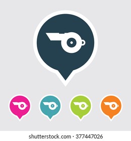 Very Useful Editable Whistle Icon on Different Colored Pointer Shape. Eps-10.