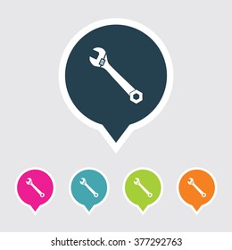 Very Useful Editable Wrench Icon on Different Colored Pointer Shape. Eps-10.