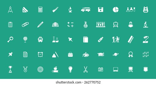Very Useful educational Icon Set On Flat UI Color Background. Eps-10.