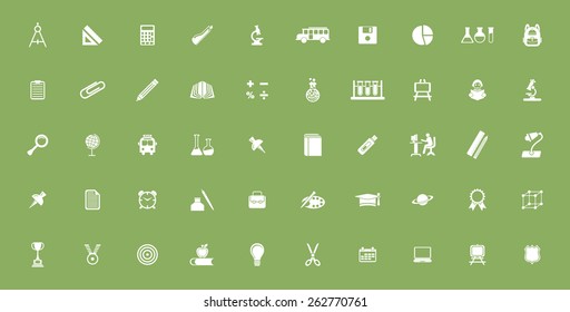 Very Useful educational Icon Set On Flat UI Color Background. Eps-10.