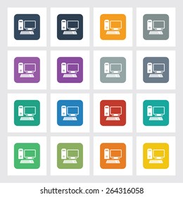 Very Useful Flat Icon of Computer with Different UI Colors. Eps-10.