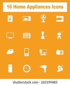 Very Useful Home Appliances Icon Set On Flat UI Color Background. Eps-10.