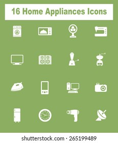 Very Useful Home Appliances Icon Set On Flat UI Color Background. Eps-10.