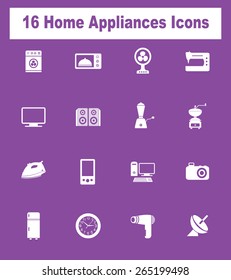 Very Useful Home Appliances Icon Set On Flat UI Color Background. Eps-10.