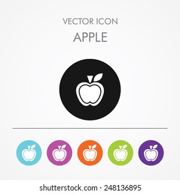Very Useful Icon of apple On Multicolored Flat Round Buttons.