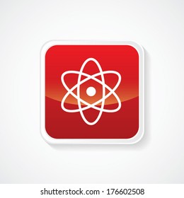 Very Useful Icon of Atom on Red Button. Eps.-10.