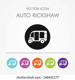 Very Useful Icon of auto rickshaw on Multicolored Round Buttons.