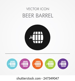 Very Useful Icon of beer barrel On Multicolored Flat Round Buttons.